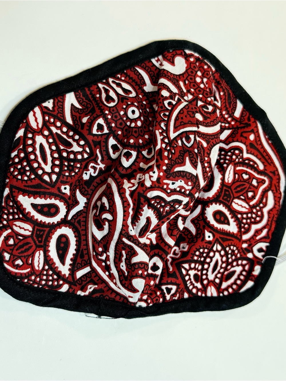 3 Red Paisley Women's Face Mask with Black Trim